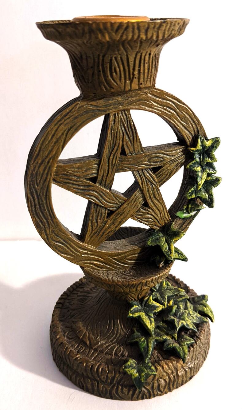 Pentagram resin rustic altar candle holder Wicca Witchcraft- repaired See Descr
